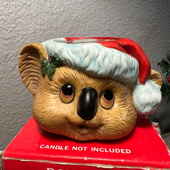 vintage porcelain Votive koala in santa hat,Christmas decor - Picture 2 of 11